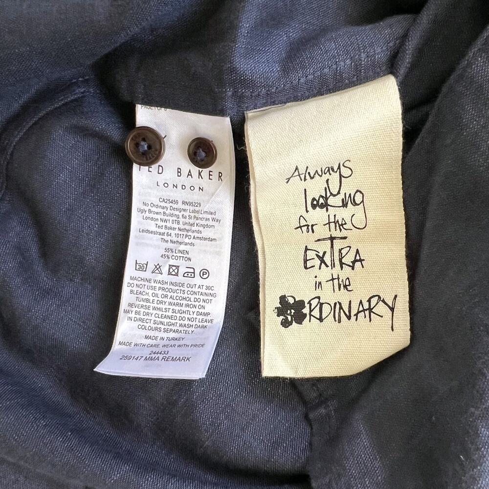 Ted Baker Button Up Linen Shirt Men Size 7 Navy Slim Fit Long Sleeves $160 NEW - Picture 9 of 10